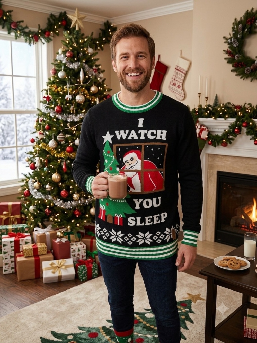 Tipsy Elves Black & Green 'I Watch You Sleep' Holiday Crewneck
